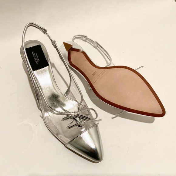 MARC JACOBS Women's Slingback Kitten-Heel Pumps Silver Clear Pointed Toe Shoes - Picture 15 of 16